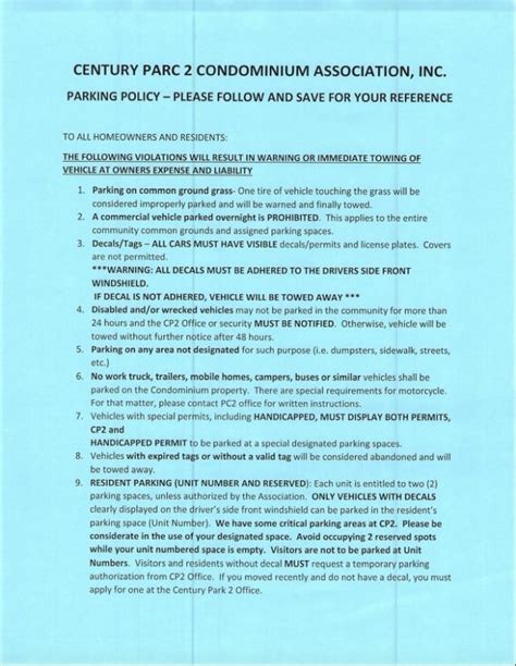 condominium parking rules.